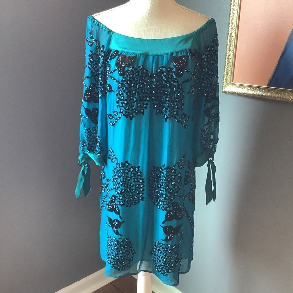 Hale Bob Beaded Silk Dress 👗💙❤️